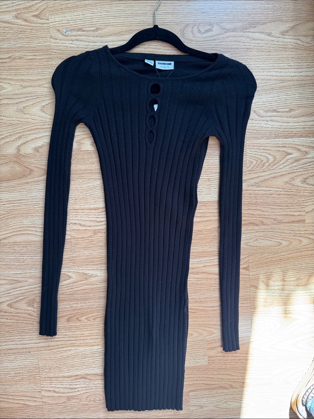Noisy May Ribbed Long Sleeve Bodycon Dress - black